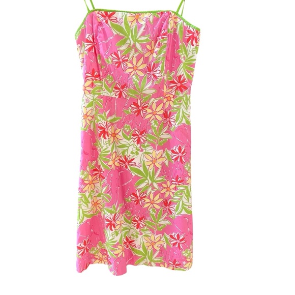 Lilly Pulitzer Pink & Kelly Green Tropical Elephant Sundress Sz- 10 - Picture 3 of 15
